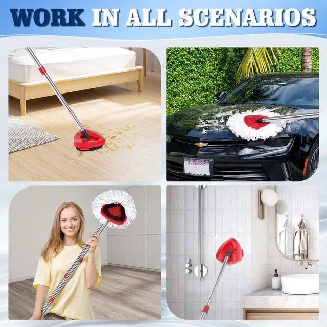 Alt view image 6 of 7 - 4 Pack Spin Mop Replacements Head Compatible with Ocedar EasyWring 1-Tank System,Microfiber Spin Mop Refills Head,1 Mop Scrub Brush + 1 Mop Base + 4 Pack Cleaning Floor Mop HeadWhite)