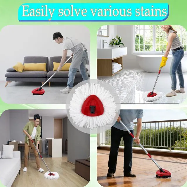 Alt view image 2 of 7 - Spin Mop Heads Replacement for O-Cedar EasyWring Spin Mop Microfiber Refill, Replace Heads for O Cedar Easywring 1 Tank with 2 Pack Refills, 1 Chenille Head,1 Pack Scrubber Head, 1 Base for Ocedar