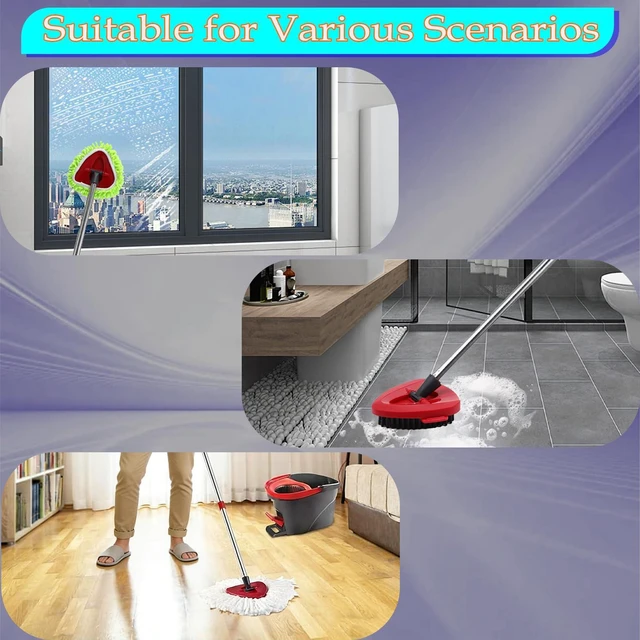 Alt view image 5 of 7 - Spin Mop Heads Replacement for O-Cedar EasyWring Spin Mop Microfiber Refill, Replace Heads for O Cedar Easywring 1 Tank with 2 Pack Refills, 1 Chenille Head,1 Pack Scrubber Head, 1 Base for Ocedar