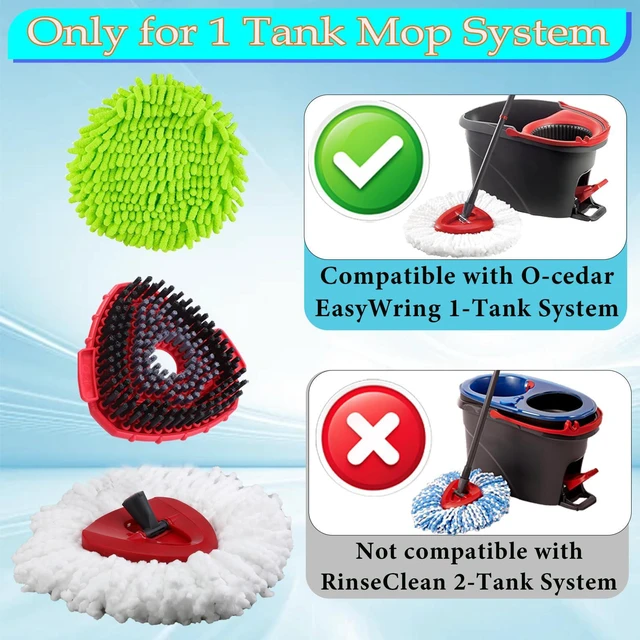 Alt view image 3 of 7 - Spin Mop Heads Replacement for O-Cedar EasyWring Spin Mop Microfiber Refill, Replace Heads for O Cedar Easywring 1 Tank with 2 Pack Refills, 1 Chenille Head,1 Pack Scrubber Head, 1 Base for Ocedar