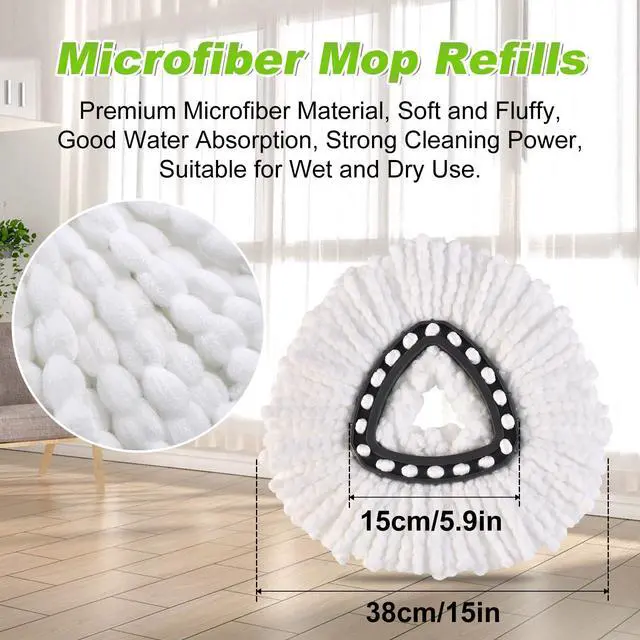 Alt view image 3 of 7 - Mop Replace Heads for Ocedar Easywring 1 Tank Spin Mops Heads Replacement for O Cedar Include 2 Pack Microfiber Mopping Refills 1 Green Chenille Pad 1 Scrubber Brush & 1 Mop Base for Home Cleaning