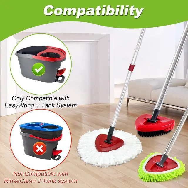 Alt view image 2 of 7 - Mop Replace Heads for Ocedar Easywring 1 Tank Spin Mops Heads Replacement for O Cedar Include 2 Pack Microfiber Mopping Refills 1 Green Chenille Pad 1 Scrubber Brush & 1 Mop Base for Home Cleaning