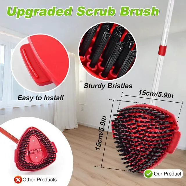 Alt view image 4 of 7 - Mop Replace Heads for Ocedar Easywring 1 Tank Spin Mops Heads Replacement for O Cedar Include 2 Pack Microfiber Mopping Refills 1 Green Chenille Pad 1 Scrubber Brush & 1 Mop Base for Home Cleaning