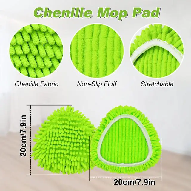 Alt view image 5 of 7 - Mop Replace Heads for Ocedar Easywring 1 Tank Spin Mops Heads Replacement for O Cedar Include 2 Pack Microfiber Mopping Refills 1 Green Chenille Pad 1 Scrubber Brush & 1 Mop Base for Home Cleaning