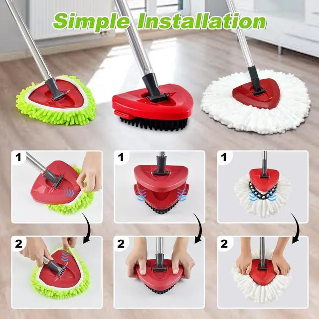 Alt view image 7 of 7 - Mop Replace Heads for Ocedar Easywring 1 Tank Spin Mops Heads Replacement for O Cedar Include 2 Pack Microfiber Mopping Refills 1 Green Chenille Pad 1 Scrubber Brush & 1 Mop Base for Home Cleaning