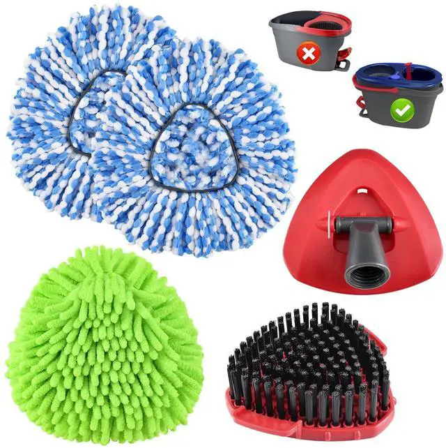 Main image of Mop Heads Replacement for Ocedar Mop Replace Heads for O Cedar RinseClean 2 Tank Spin Mop Include 2 Pack Microfiber Mop Refills 1 Green Chenille Head 1 Upgrade Scrubber Brush & 1 Mop Base