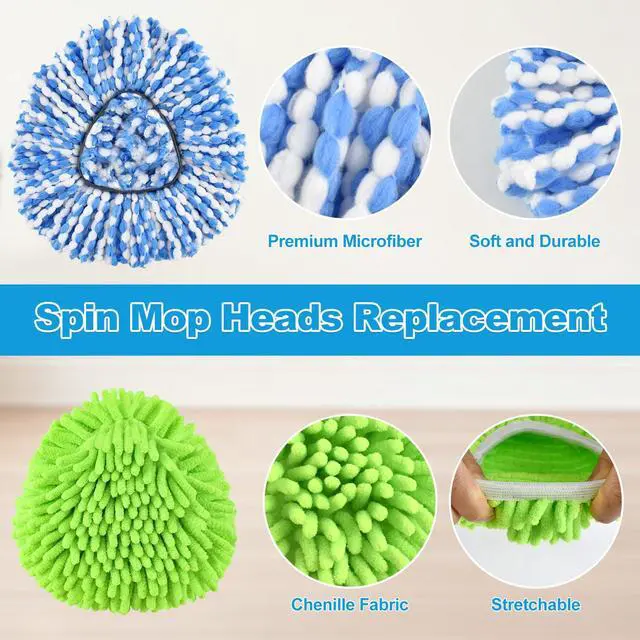 Alt view image 3 of 7 - Mop Heads Replacement for Ocedar Mop Replace Heads for O Cedar RinseClean 2 Tank Spin Mop Include 2 Pack Microfiber Mop Refills 1 Green Chenille Head 1 Upgrade Scrubber Brush & 1 Mop Base