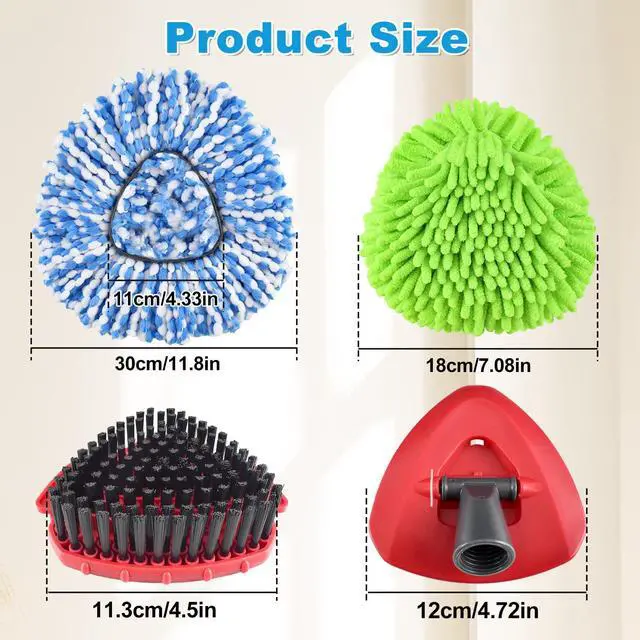 Alt view image 7 of 7 - Mop Heads Replacement for Ocedar Mop Replace Heads for O Cedar RinseClean 2 Tank Spin Mop Include 2 Pack Microfiber Mop Refills 1 Green Chenille Head 1 Upgrade Scrubber Brush & 1 Mop Base