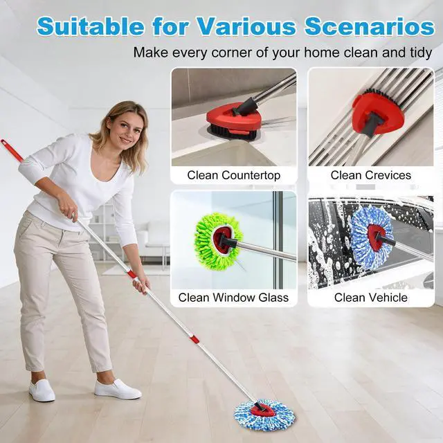 Alt view image 6 of 7 - Mop Heads Replacement for Ocedar Mop Replace Heads for O Cedar RinseClean 2 Tank Spin Mop Include 2 Pack Microfiber Mop Refills 1 Green Chenille Head 1 Upgrade Scrubber Brush & 1 Mop Base