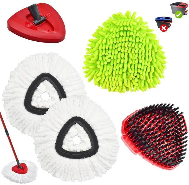 Main image of Mop Heads Replacements for O Cedar EasyWring 1 Tank,Spin Mops Replace Heads for OCedar,Includes 3 Microfiber MOp Refills,1 Upgrade Scrubber Brushes and 1 Base for Deep Cleaning Machine Washable