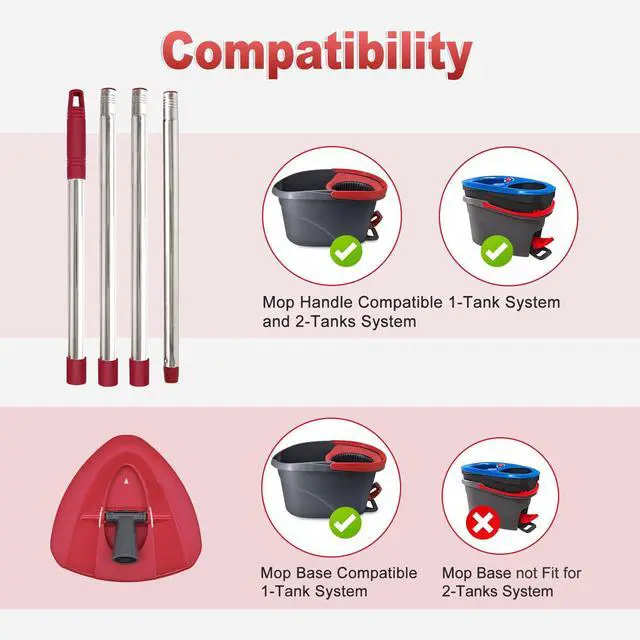Alt view image 3 of 7 - Mop Handle for Ocedar, Mop Handle for O Cedar, Spin Mop Replacement Handle for O Cedar, 4-Section Spin Mop Handles and Base for Ocedar, 30" to 58" Mop Stick Pole Handle and Base for Ocedar Spin Mop