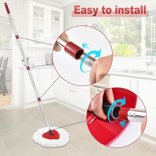 Alt view image 6 of 7 - Mop Handle for Ocedar, Mop Handle for O Cedar, Spin Mop Replacement Handle for O Cedar, 4-Section Spin Mop Handles and Base for Ocedar, 30" to 58" Mop Stick Pole Handle and Base for Ocedar Spin Mop