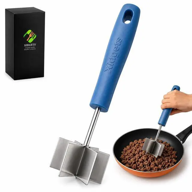 Main image of Stainless Steel Meat Chopper & Masher, 6-Blade, Soft Grip, Dishwasher Safe