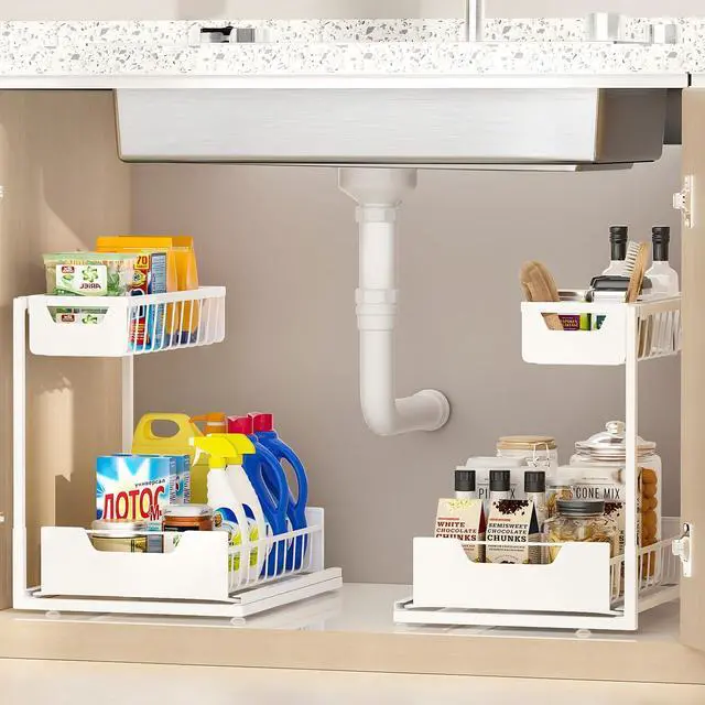 Main image of Under Kitchen Sink Organizers and Storage, White, 2 Pack
