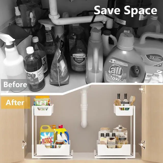 Alt view image 3 of 7 - Under Kitchen Sink Organizers and Storage, White, 2 Pack