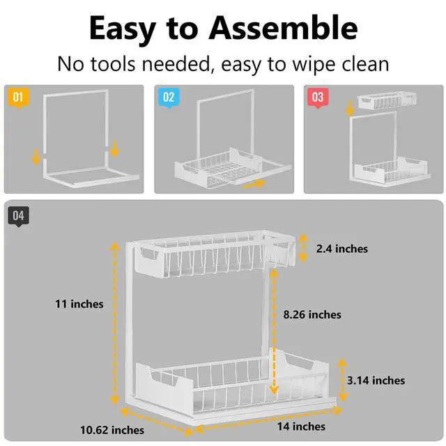 Alt view image 5 of 7 - Under Kitchen Sink Organizers and Storage, White, 2 Pack