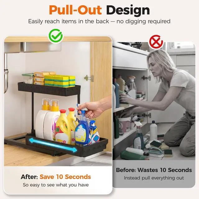 Alt view image 4 of 7 - 3-Pack 2-Tier L-Shaped Under Sink Organizers with Sliding Drawers
