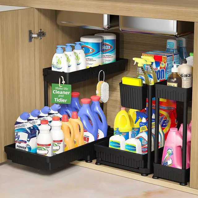Main image of 3-Pack 2-Tier L-Shaped Under Sink Organizers with Sliding Drawers