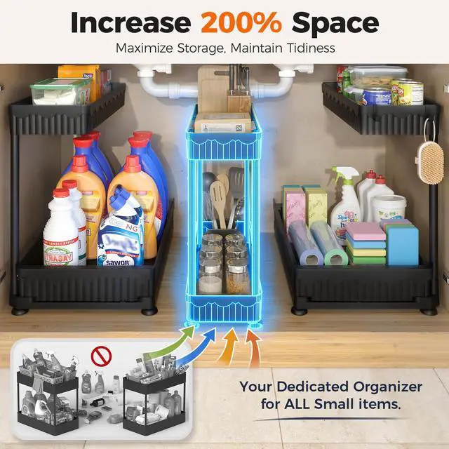 Alt view image 2 of 7 - 3-Pack 2-Tier L-Shaped Under Sink Organizers with Sliding Drawers