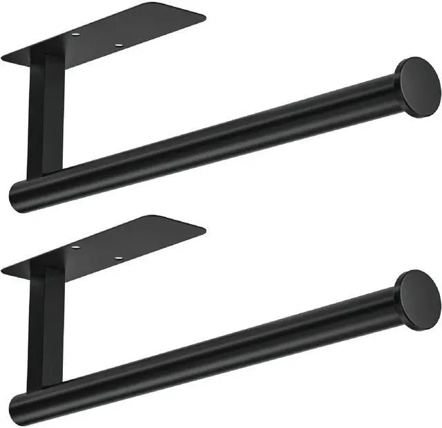 Main image of Paper Towel Holder Under Cabinet No Drilling, Self Adhesive Paper Towel Holder Wall Mount for Kitchen Rack, Under Counter Napin Holder No Drill, RV, 304 Stainless Steel, Matte Black 2 Pack