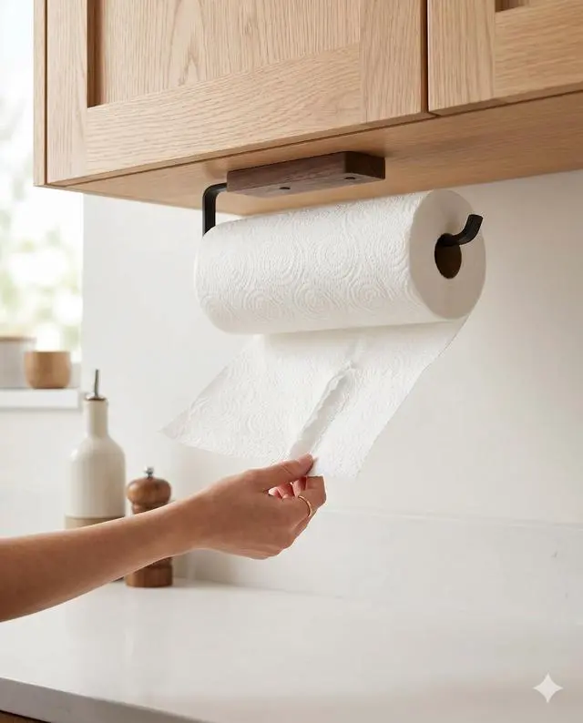Alt view image 2 of 7 - Paper Towel Holder - Self-Adhesive or Drilling,Under Cabinet Paper Towel Holder for Kitchen, Paper Towel Roll Rack for Bathroom Towel Wall Mounted Matte Black, SUS304 Stainless Steel (1, Black)