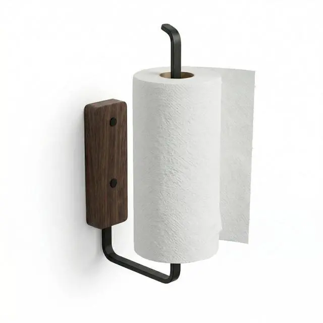Alt view image 3 of 7 - Paper Towel Holder - Self-Adhesive or Drilling,Under Cabinet Paper Towel Holder for Kitchen, Paper Towel Roll Rack for Bathroom Towel Wall Mounted Matte Black, SUS304 Stainless Steel (1, Black)