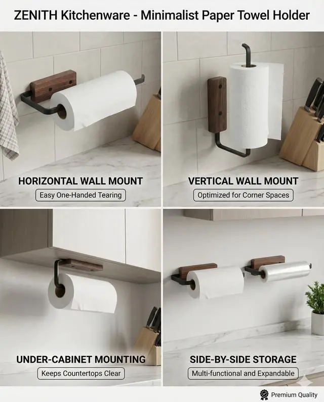 Alt view image 5 of 7 - Paper Towel Holder - Self-Adhesive or Drilling,Under Cabinet Paper Towel Holder for Kitchen, Paper Towel Roll Rack for Bathroom Towel Wall Mounted Matte Black, SUS304 Stainless Steel (1, Black)