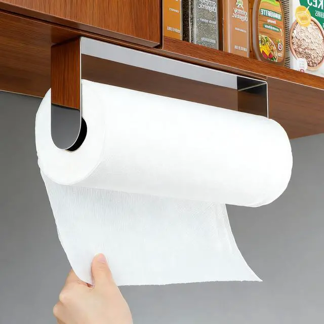 Alt view image 2 of 6 - Self Adhesive Paper Towel Holder - Wall Mount Paper Roll Holder Under Cabinet, Polished SUS 304 Papertowel Holders, Stainless Steel, No Drilling (Polished Silver)