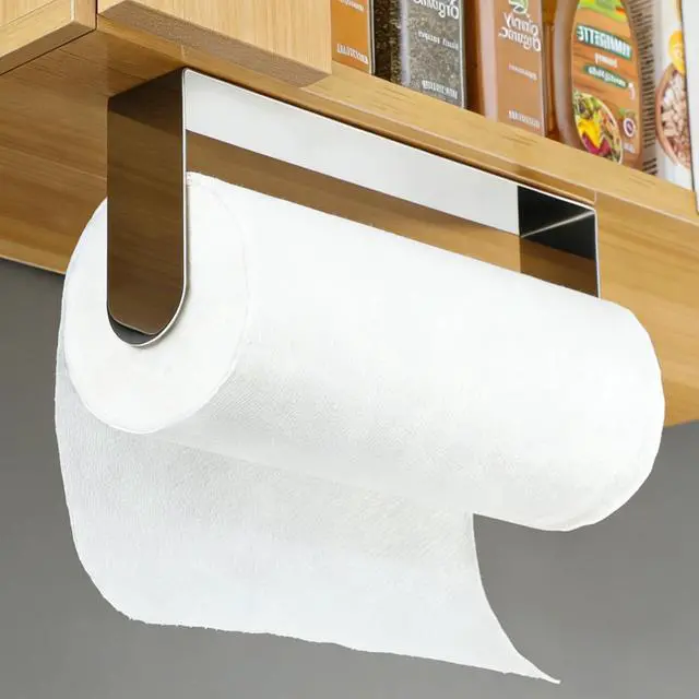 Main image of Self Adhesive Paper Towel Holder - Wall Mount Paper Roll Holder Under Cabinet, Polished SUS 304 Papertowel Holders, Stainless Steel, No Drilling (Polished Silver)