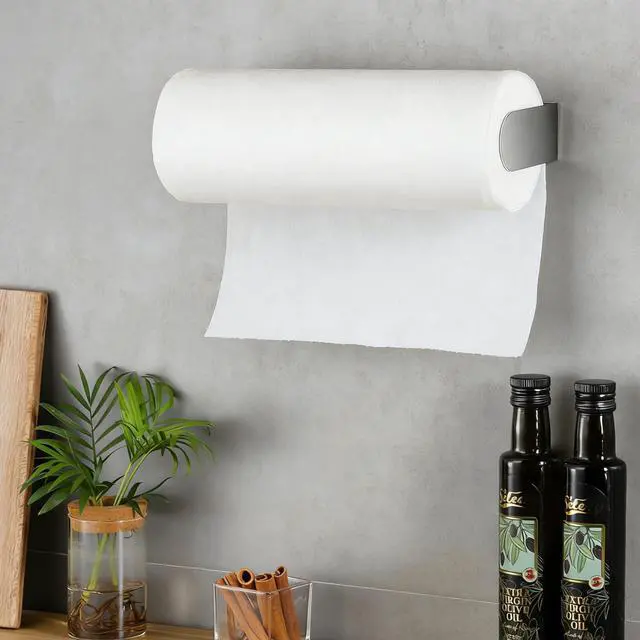Alt view image 4 of 6 - Self Adhesive Paper Towel Holder - Wall Mount Paper Roll Holder Under Cabinet, Polished SUS 304 Papertowel Holders, Stainless Steel, No Drilling (Polished Silver)