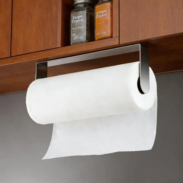 Alt view image 3 of 6 - Self Adhesive Paper Towel Holder - Wall Mount Paper Roll Holder Under Cabinet, Polished SUS 304 Papertowel Holders, Stainless Steel, No Drilling (Polished Silver)