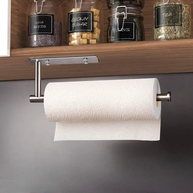 Alt view image 5 of 7 - Self Adhesive Paper Towel Holder Under Cabinet Mount, Wall Mounted Paper Towel Roll Holder with Damping Effect for Kitchen, Bathroom, Wall - SUS304 Stainless Steel (Brushed Silver)