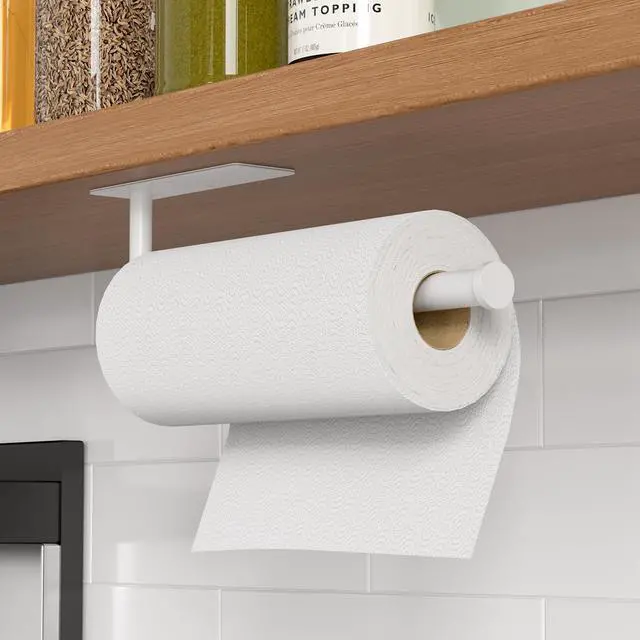 Alt view image 2 of 7 - Paper Towel Holder Under Cabinet, Self-Adhesive,No Drilling, Stainless Steel, Wall-Mounted for Kitchen and Bathroom, Easy Install, Durable, Space-Saving, Ideal for Home, RV (White, 2 Pack)