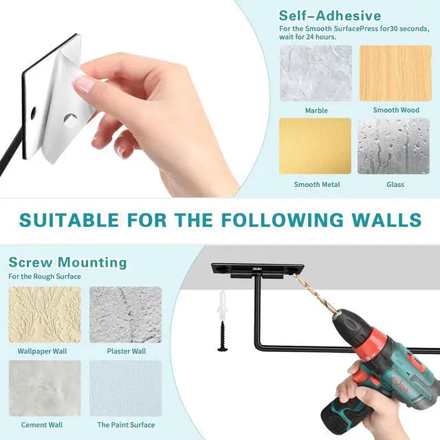 Alt view image 4 of 7 - 2Pack Under Cabinet Paper Towel Holder - Self-Adhesive or Drilling Wall-Mounted Paper Towel Rack for Kitchen, Bathroom, and RV Stainless Steel, Fits Mega Paper Towel Rolls 11.02 in (2Pack 11.02IN)