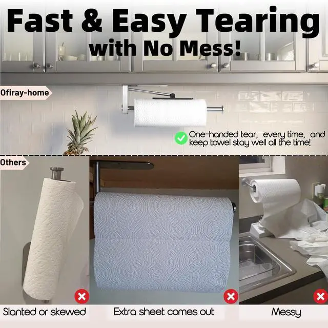 Alt view image 3 of 7 - Under Cabinet Paper Towel Holder, One-Hand Tear Kitchen Paper Towel Holder