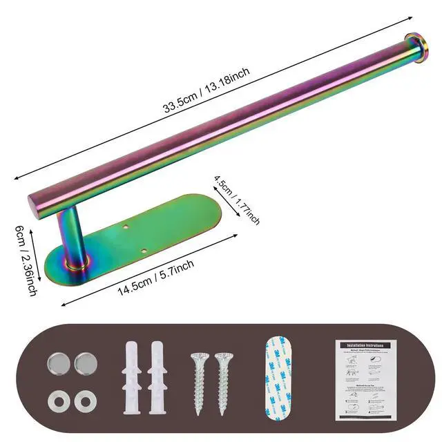 Alt view image 2 of 6 - Paper Towel Holder Under Cabinet, Self-Adhesive or Drilling Rainbow Paper Towel Rack Wall Mount, SUS304 Stainless Steel Paper Towels Roll for Kitchen, Pantry, Sink, Bathroom