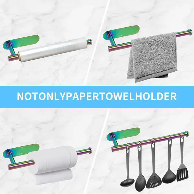 Alt view image 5 of 6 - Paper Towel Holder Under Cabinet, Self-Adhesive or Drilling Rainbow Paper Towel Rack Wall Mount, SUS304 Stainless Steel Paper Towels Roll for Kitchen, Pantry, Sink, Bathroom