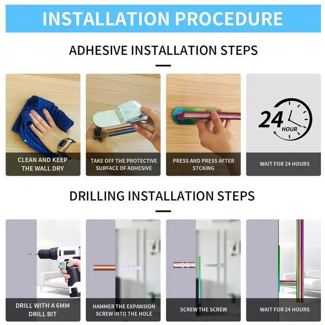 Alt view image 4 of 6 - Paper Towel Holder Under Cabinet, Self-Adhesive or Drilling Rainbow Paper Towel Rack Wall Mount, SUS304 Stainless Steel Paper Towels Roll for Kitchen, Pantry, Sink, Bathroom