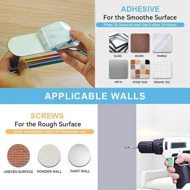Alt view image 6 of 6 - Paper Towel Holder Under Cabinet, Self-Adhesive or Drilling Rainbow Paper Towel Rack Wall Mount, SUS304 Stainless Steel Paper Towels Roll for Kitchen, Pantry, Sink, Bathroom