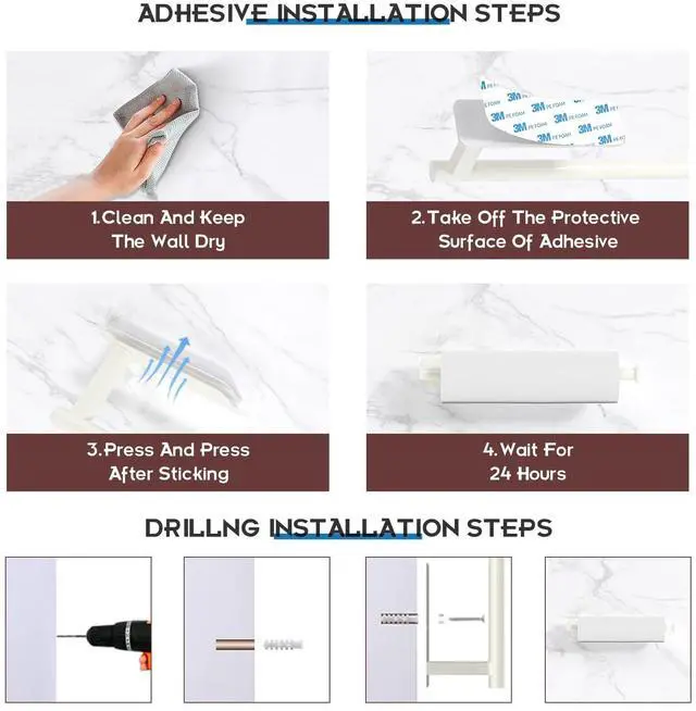 Alt view image 4 of 6 - Paper Towel Holder Under Cabinet No Drilling, Self Adhesive Paper Towel Holder Wall Mount for Kitchen Rack, Under Counter Napin Holder No Drill, RV, 304 Stainless Steel, White
