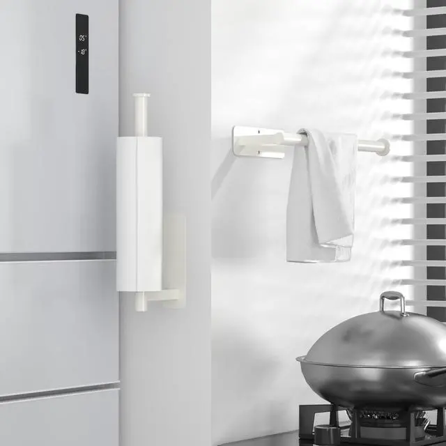 Alt view image 6 of 6 - Paper Towel Holder Under Cabinet No Drilling, Self Adhesive Paper Towel Holder Wall Mount for Kitchen Rack, Under Counter Napin Holder No Drill, RV, 304 Stainless Steel, White