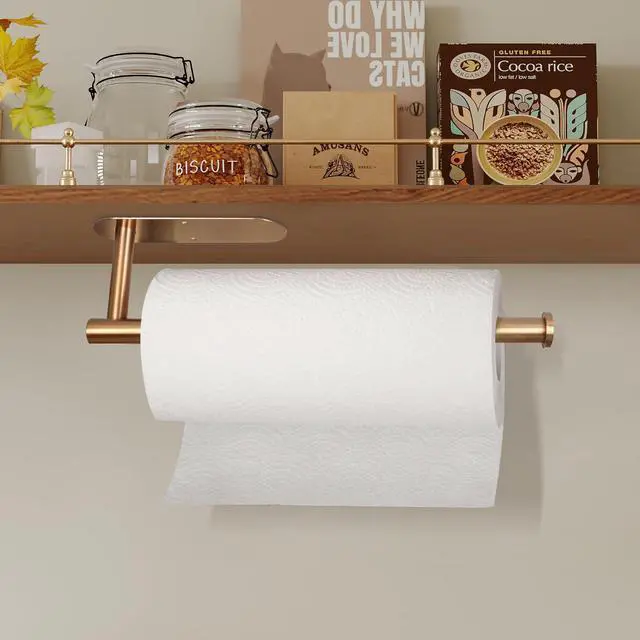 Alt view image 2 of 7 - Paper Towel Holder Under Cabinet No Drilling, Rose Gold