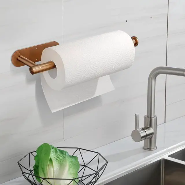 Alt view image 3 of 7 - Paper Towel Holder Under Cabinet No Drilling, Rose Gold