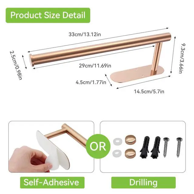 Alt view image 4 of 7 - Paper Towel Holder Under Cabinet No Drilling, Rose Gold
