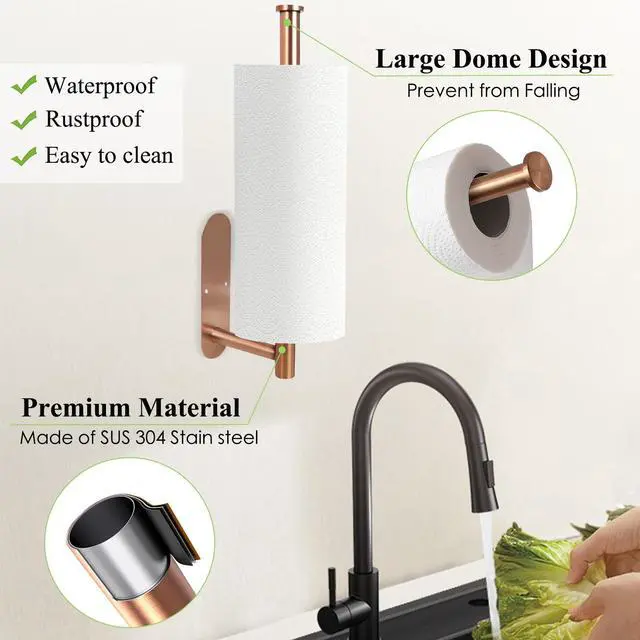 Alt view image 5 of 7 - Paper Towel Holder Under Cabinet No Drilling, Rose Gold