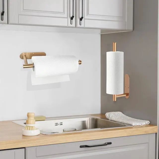 Alt view image 7 of 7 - Paper Towel Holder Under Cabinet No Drilling, Rose Gold