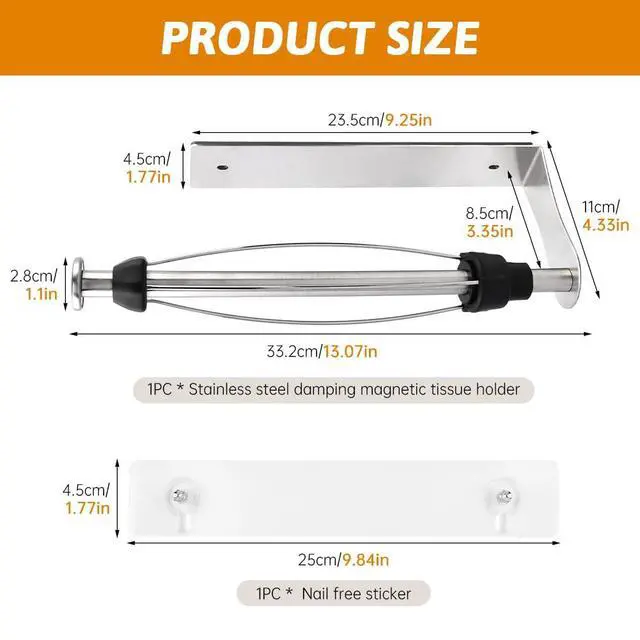Alt view image 2 of 7 - Magnetic Paper Towel Holder for Fridge, No Drill, One Hand Tear Paper Towel Holder with Ratchet Mechanism, Self-Adhesive & Wall Mount for Refrigerator, Kitchen, Garage, RV(Color:Silver)