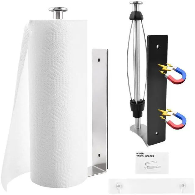 Main image of Magnetic Paper Towel Holder for Fridge, No Drill, One Hand Tear Paper Towel Holder with Ratchet Mechanism, Self-Adhesive & Wall Mount for Refrigerator, Kitchen, Garage, RV(Color:Silver)