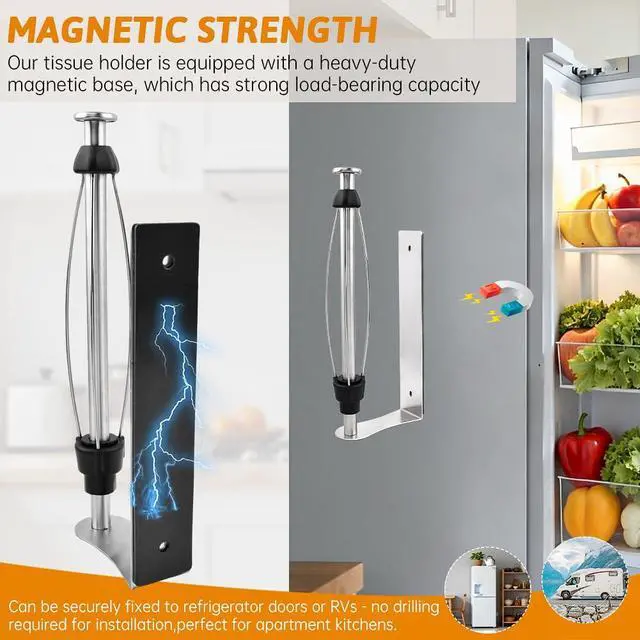 Alt view image 4 of 7 - Magnetic Paper Towel Holder for Fridge, No Drill, One Hand Tear Paper Towel Holder with Ratchet Mechanism, Self-Adhesive & Wall Mount for Refrigerator, Kitchen, Garage, RV(Color:Silver)