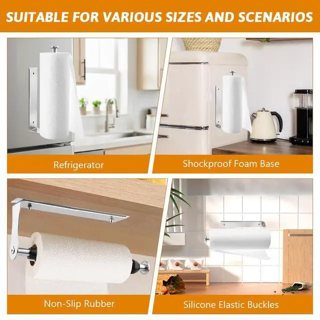 Alt view image 6 of 7 - Magnetic Paper Towel Holder for Fridge, No Drill, One Hand Tear Paper Towel Holder with Ratchet Mechanism, Self-Adhesive & Wall Mount for Refrigerator, Kitchen, Garage, RV(Color:Silver)
